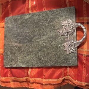 Green Marble Cheese Board with Pewter Leaf Handle
